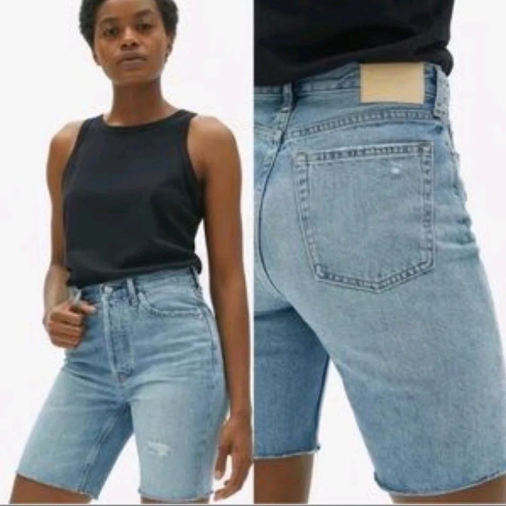 EVERLANE The Cheeky Long Short Distressed Fray Hem Denim Cut Offs Women's SZ‎ 25